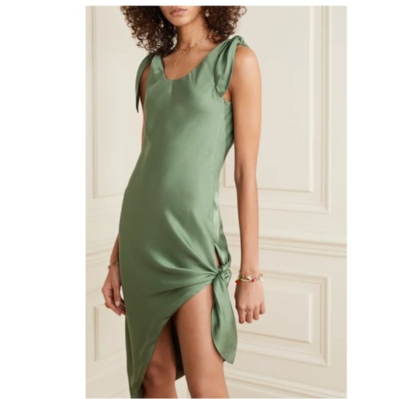 Cult Gaia Delilah Tie Detailed Silk Satin Mini Dress Seaspray M NWT $598.00 - Picture 2 of 10